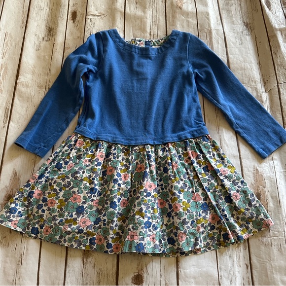 Mini Boden blue floral dress guc/play for pilling light fade 4/5 - Picture 1 of 8
